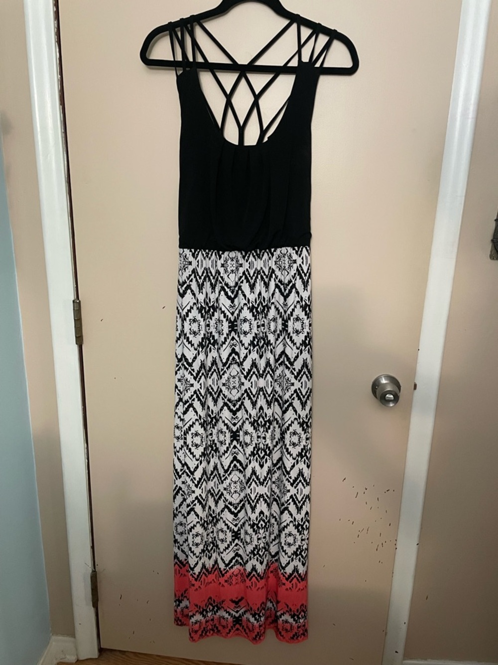 Black Patterned Maxi Dress with Strappy Back